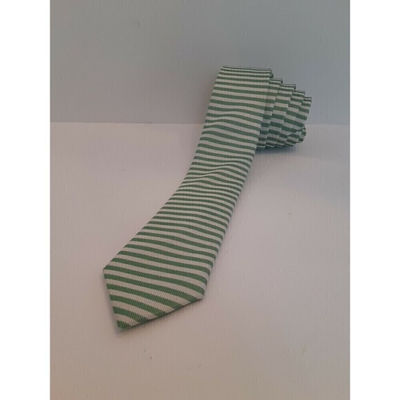 Nordstrom Green/White Striped Neck Tie - 100 % Silk - Picture 4 of 6